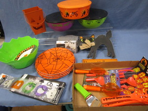 lot 13 image: Pumpkin Carving Tools, Spider Plates, Treat Bowls