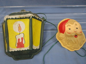 lot 28 image: Antique Lights, Santa Face & Lantern
