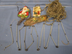 lot 71 image: Victorian Tinsel Edged Ornaments, Tinsel Rope, Occ. Japan Glass Beaded String