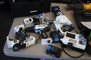 lot 12 image: Hart Cordless Tool Set (New ) - Reciprocating Saw, Drill, Impact Wrench, Light, Rotary Tool, Portable USB Charger, (2) Batteries and (1) Charger