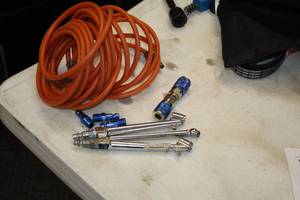 lot 71 image: Air Hose with Extra Fittings and (3) Tire Gauges