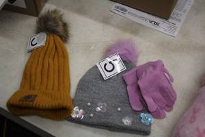 lot 209 image: (2) Fauz Fur Stocking Caps and (1) Pair of Gloves