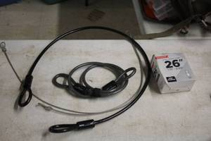 lot 272 image: (3) Bike Lock Cables and (1) Schwinn 26 1.75-2.125 Bike Inner Tube Self-Sealing Shrader Valve