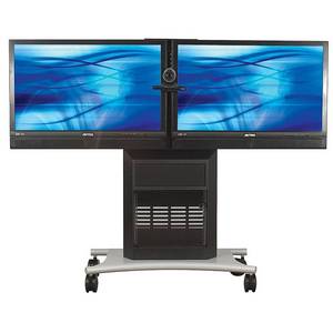 lot 82 image: AVTEQ RPS-1000L Mobile  Rolling Heavy Duty DUAL Flatscreen Display Cart  Monitors  Displays  Televisions  TVs