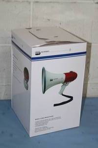 lot 125 image: New in Box  AudioVox  MG Electronics PGM-25 Handheld Megaphone with 25-Watt Built-in Siren Alert