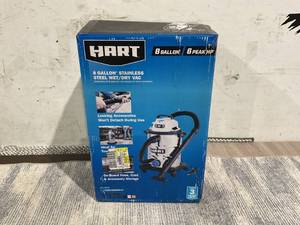 lot 113 image: HART 8 Gallon 6 Peak HP Stainless Steel WetDry Vacuum