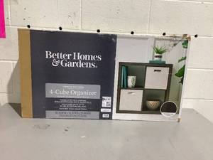 lot 418 image: Better Homes & Gardens 4-Cube Storage Organizer, Tobacco Oak