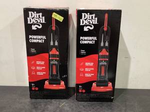 lot 525 image: LOT OF 2 Dirt Devil Power Express Upright Bagless Vacuums, UD20120, Red