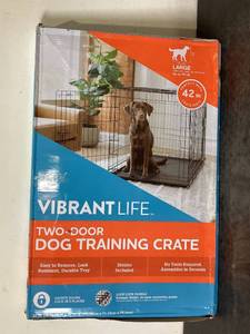 lot 541 image: Vibrant Life Double Door Metal Wire 42 Dog Crate, Leak-Proof Pan and Divider for Dogs Upto 70 lb