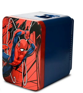 lot 187 image: Marvel Spiderman Blue Red 6 Can Mini Fridge Thermoelectric Cooler 4 Liter