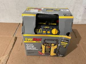 lot 296 image: EverStart Maxx 800 Peak Amp Jump Starter w 120 PSI Compressor, pivoting LED light, 3X USB ports
