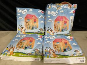 lot 395 image: LOT OF 4 Bluey House Pop up Play Fabric Tent, Ages 2