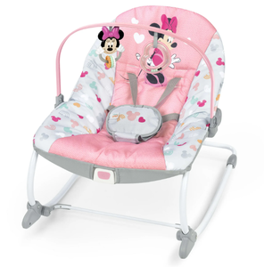 lot 620 image: Disney Baby 2-in-1 Slip Resistant Vibrating Infant & Toddler Baby Rocker Chair, Minnie Mouse by Bright Starts