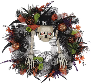 lot 35 image: LOT OF 2 Members Mark 26 Pre-Lit Fun Skeleton Wreath