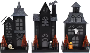 lot 79 image: Members Mark Pre-Lit Metal Haunted Halloween Village, Set of 3