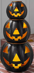lot 89 image: Members Mark Pre-Lit Black Metal Jack-O-Lantern, Set of 3