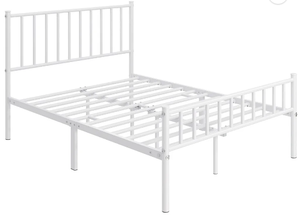 lot 103 image: Yaheetech Minimalist Metal Platform Bed Frame with Spindle Headboard and Footboard White - Full