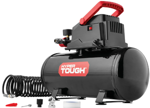 lot 211 image: Hyper Tough 3 Gallon Oil-free Portable Air Compressor with Hose & Inflation Accessory Kit, 100 PSI, Black