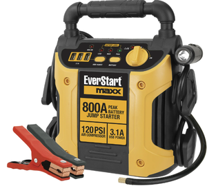 lot 219 image: 800 Peak Amp Jump Starter w 120 PSI Compressor, pivoting LED light, 3X USB ports