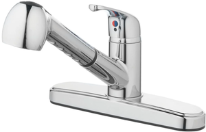 lot 228 image: Mainstays Single Handle Kitchen Sink Faucet with Pull-Out Sprayer and Chrome Finish