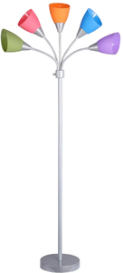 lot 239 image: Mainstays 5 Light Floor Lamp, Multi-Color Shades, Metal Silver Finish, Modern, Young Adult Use