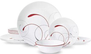 lot 246 image: Corelle Splendor, White and Red Round 12-Piece Dinnerware Set