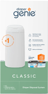 lot 259 image: Diaper Genie Classic Plastic Pail with 1 Refill, Holds up to 165 Infant Diapers, 1 Count, White