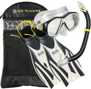 lot 266 image: U.S. Divers Playa Adult Snorkeling Set - Mask, Fins, Snorkel, and Gear Bag Included - LargeX-Large (Sand-Black)