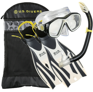 lot 270 image: U.S. Divers Playa Adult Snorkeling Set - Mask, Fins, Snorkel, and Gear Bag Included - LargeX-Large (Sand-Black)