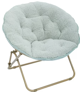 lot 460 image: Mainstays Saucer Chair for Kids and Teens, Soft Sea Faux Shearling w Gold Legs, Soft Sea