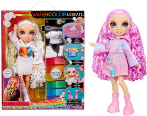 lot 515 image: LOT OF 3 Rainbow High Watercolor & Create Fashion DIY Doll with Washable Watercolors  Tie-Dye Kit, Purple Eyes, Curled Hair, Top & Shoes, 4-12