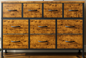 lot 543 image: GIKPAL Dresser TV Stand, 10 Drawer Dresser for Bedroom with Power Outlet, Chest of Drawers for 55 Long TV, Fabric Dresser for Storage and Organization, Rustic Brown