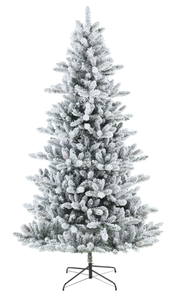 lot 43 image: 7.5ft Pre-Lit Flocked Green Birmingham Fir Artificial Christmas Tree with 400 White LED Lights, by My Texas House