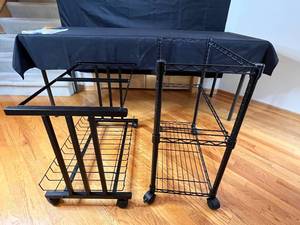 lot 99 image: Set of Two Black Metal Rolling Utility Carts