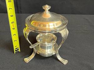 lot 114 image: Vintage Silver Tone Chafing Dish with Lid and Fuel Holder