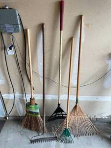 lot 12 image: Lot of Lawn and Garden Tools Rakes and Broom