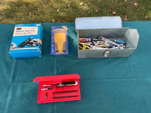 lot 24 image: Mixed Tool Lot with Screwdriver Set, Glue Gun, and Stud Finder