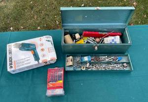 lot 46 image: Black & Decker Drill Set with Metal Toolbox and Accessories