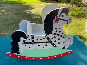 lot 57 image: Vintage Wooden Rocking Horse Toy