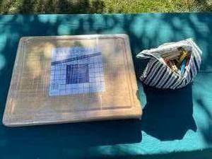 lot 70 image: Farberware Professional Super Board with Clothespins in Stripe Bag