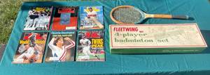 lot 89 image: Vintage Sports Illustrated Magazines and Fleetwing Badminton Set
