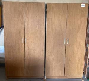 lot 271 image: Wooden Storage Cabinet Pair with Shelves