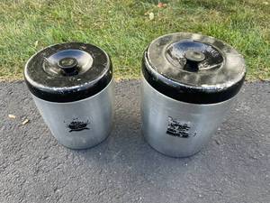 lot 304 image: Vintage Aluminum Canister Set with Black Lids