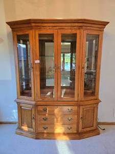 lot 197 image: Oak Display Cabinet with Glass Shelves and Lighting