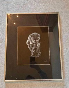 lot 216 image: Framed Artwork with Cat Design