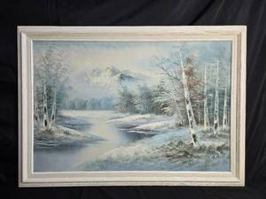 lot 241 image: Framed Winter Landscape Painting by Weathermay
