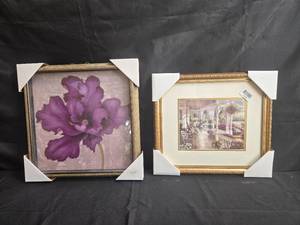 lot 252 image: Framed Floral and Porch Scene Artwork Set