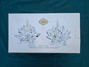 lot 293 image: Set of Two Crystal Lotus Candle Holders by Sharon