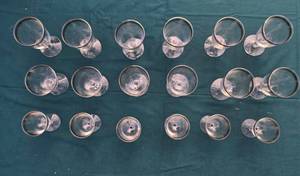 lot 309 image: Vintage Glass Goblet Set with Silver Rim - 16 Pieces