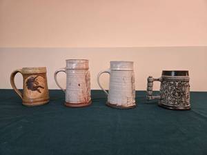 lot 332 image: Set of 4 Vintage Ceramic and Metal Beer Steins